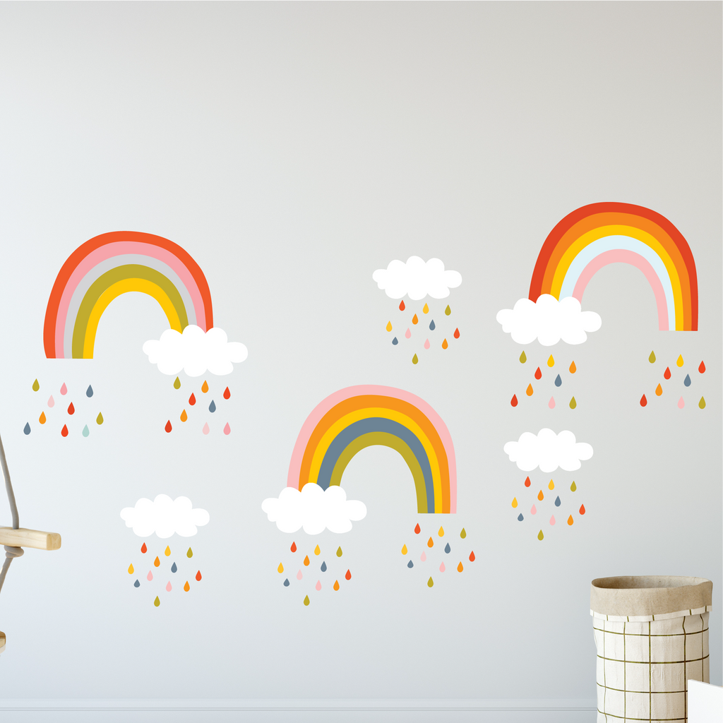 Colorful Rainbows with Clouds & Rain Wall Decals