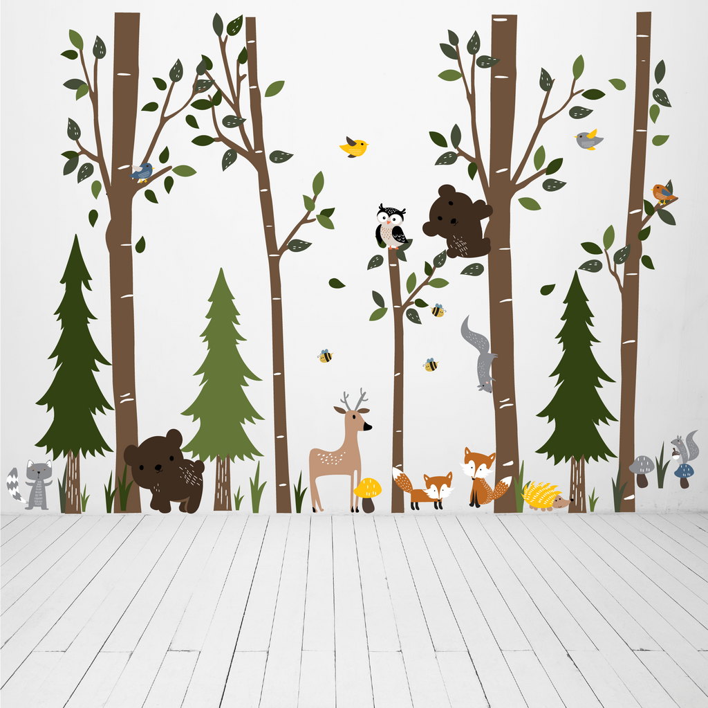 Pine Forest with Birch Trees Wall Decals