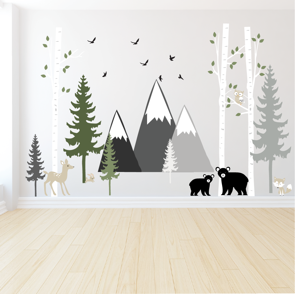 Birch Forest with Mountains Wall Decals