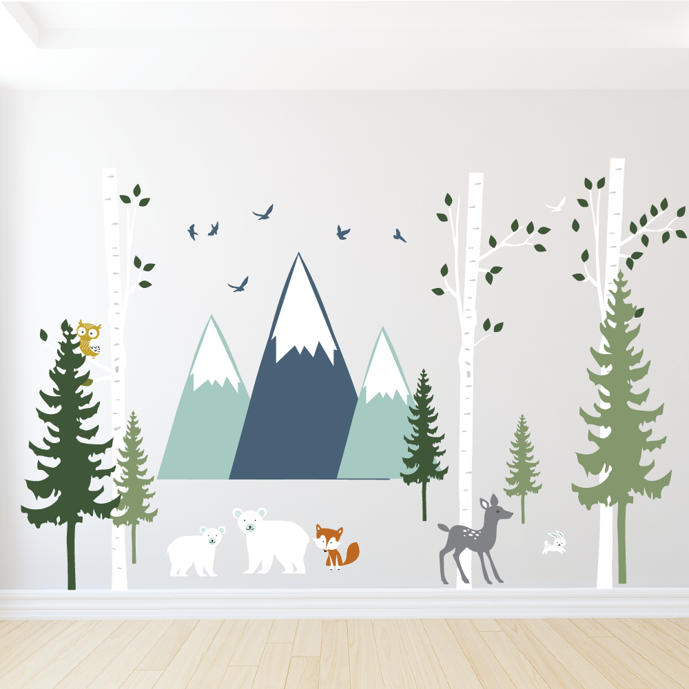 Birch Forest with Mountains Wall Decals