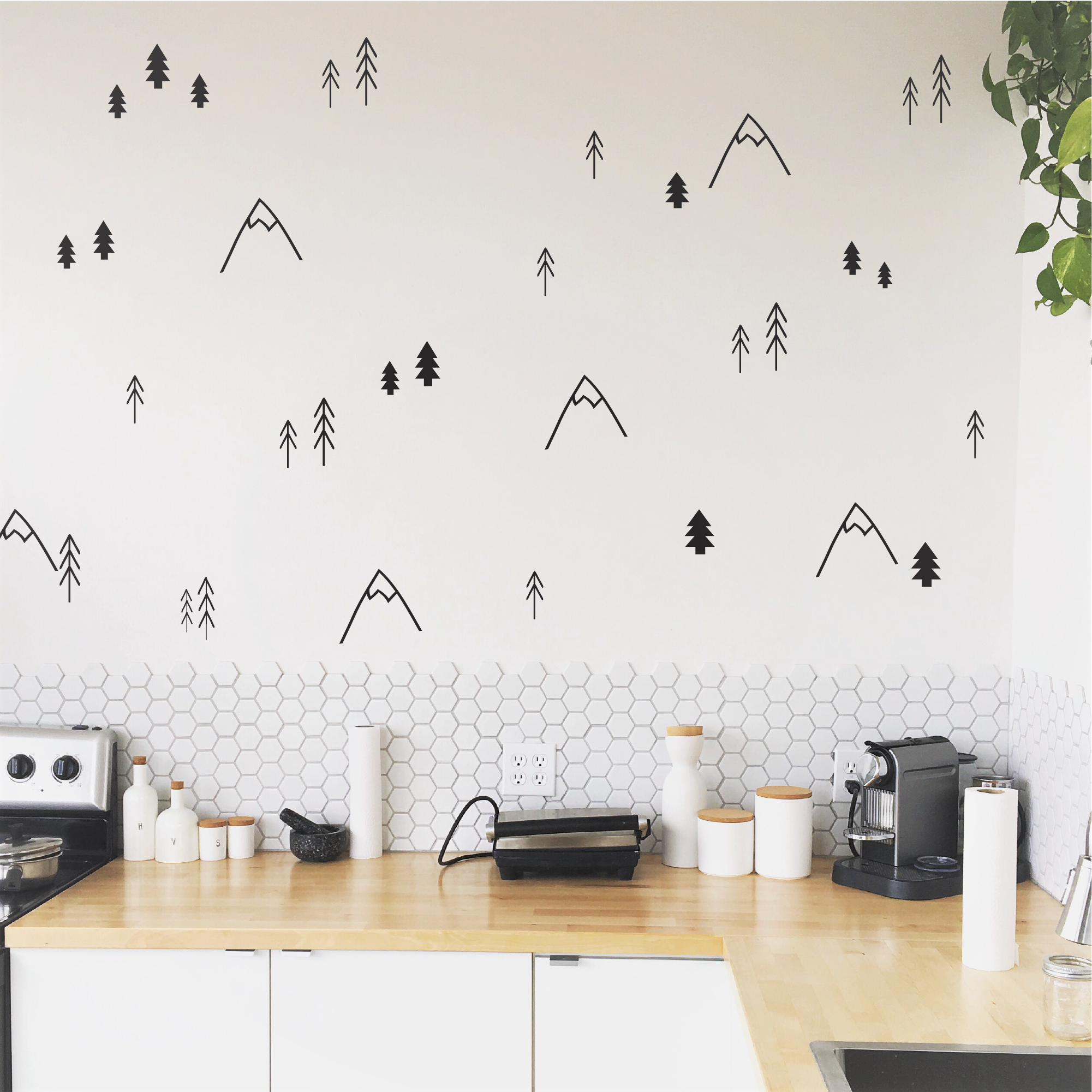 Matchstick Tree and Mountain Wall Decals